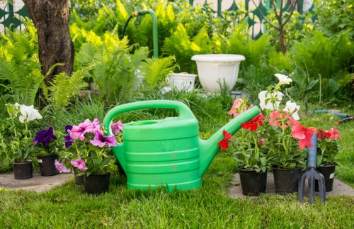 Drip irrigation system in a well-maintained garden